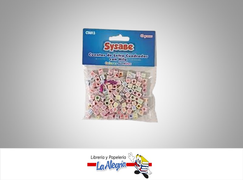 CUENTA DE LETRAS CUADRADAS CON HILO 40 GR COLORES SURTIDOS MARCA SYSABE
