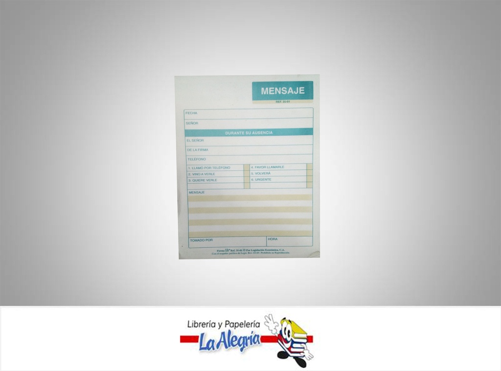 TALONARIO MENSAJE 9,4X12,8 CM MARCA FORMAS LEC