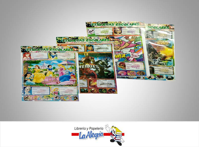 ETIQUETA ESCOLAR CON PERSONAJES ANIMADOS MARCA S/M   