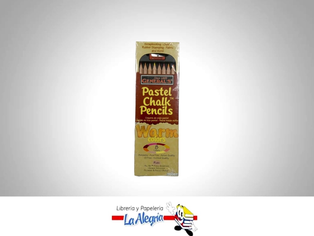 LAPIZ PASTEL SECO 8 COLOR CALIDO MARCA GENERALS   