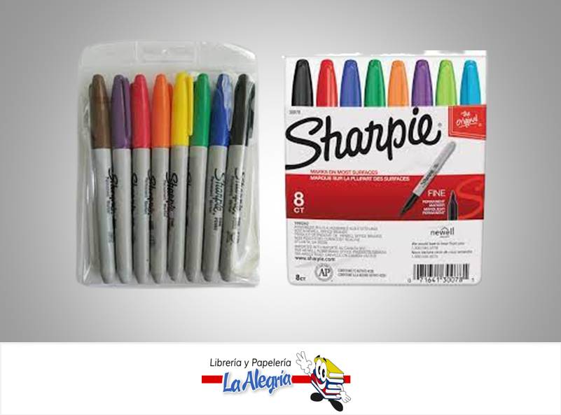 MARCADOR PERMANENTE PUNTA FINA SET 8 UND MARCA SHARPIE   