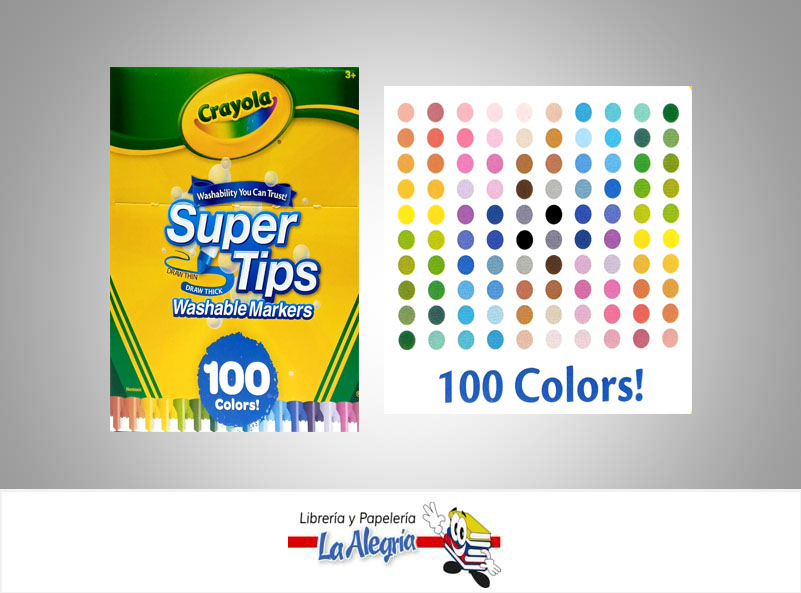 MARCADOR LAVABLE PUNTA FINA 100 COLORES MARCA CRAYOLA   SUPER TIP