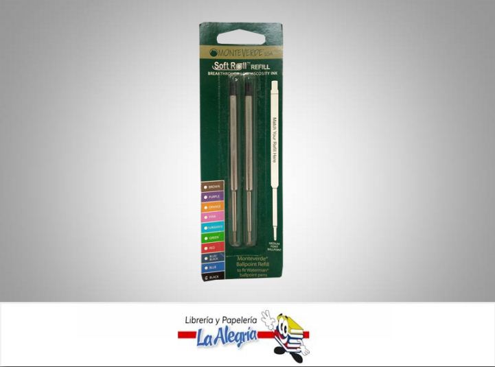 REPUESTO WATERMAN SOFT ROLL PAK 2 NEGRO MARCA MONTEVERDE   