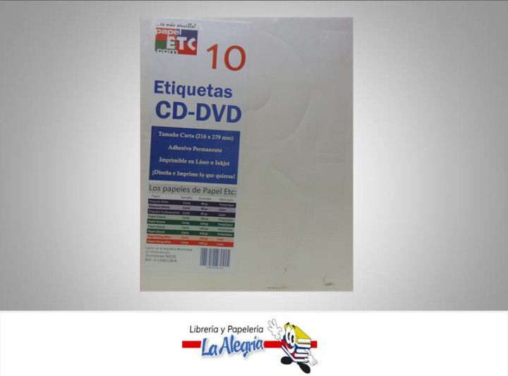 ETIQUETA ADHESIVA P/CD 10H CARTA MARCA PAPEL ETC   