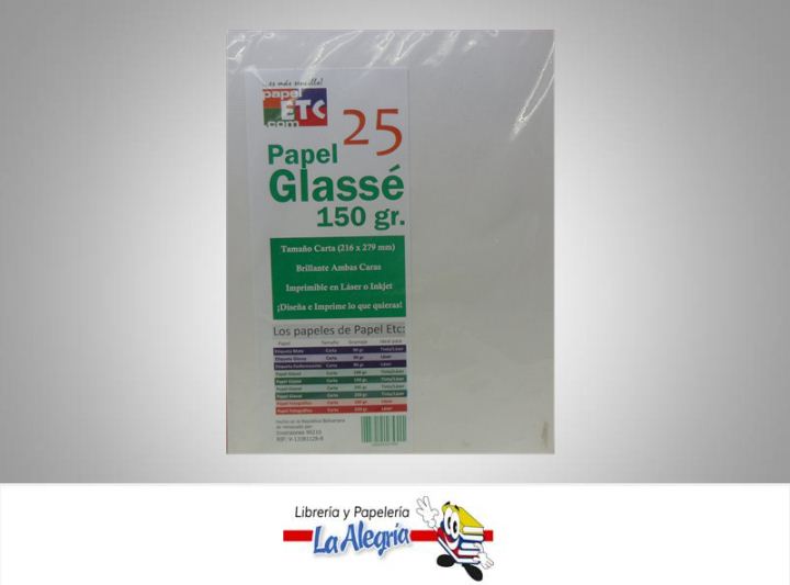 PAPEL GLASSE 150GR 25H CARTA MARCA PAPEL ETC   