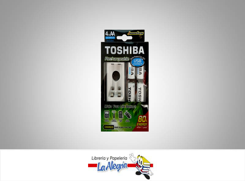 CARGADOR RECARGABLE X4 PILAS AA UND MARCA TOSHIBA   