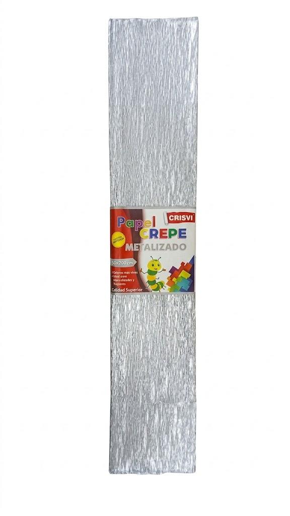 PAPEL CREPE 50X200CM METALIZADO PLATEADO MARCA CRISVI