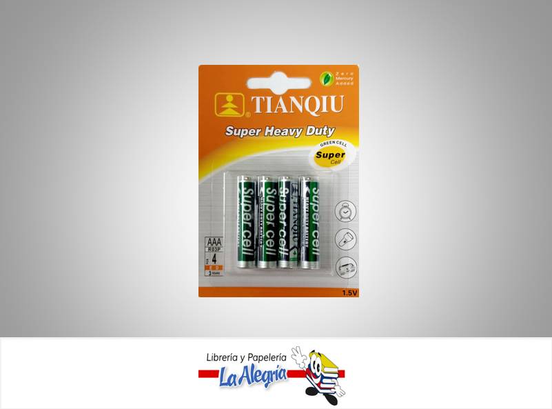 PILA AAA R03P 1,5 V HEAVY DUTY PAQ 4 UND MARCA TIANQIU