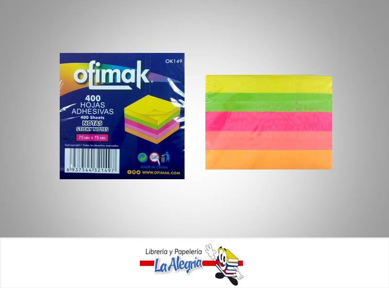 NOTA AUTOAHESIVA 75X75MM COLOR 400H MARCA OFIMAK   