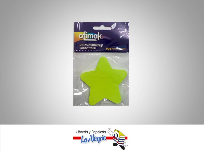 NOTA AUTOADHESIVA ESTRELLAS 50H NEON VERDE MARCA OFIMAK   