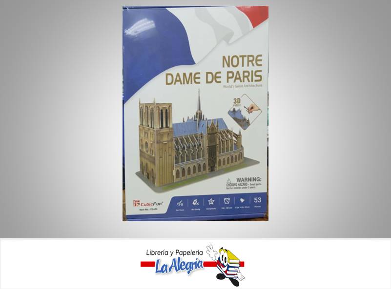 ROMPECABEZA 3D NOTRE DAME DE PARIS 53 PZ MARCA CUBICFUN   