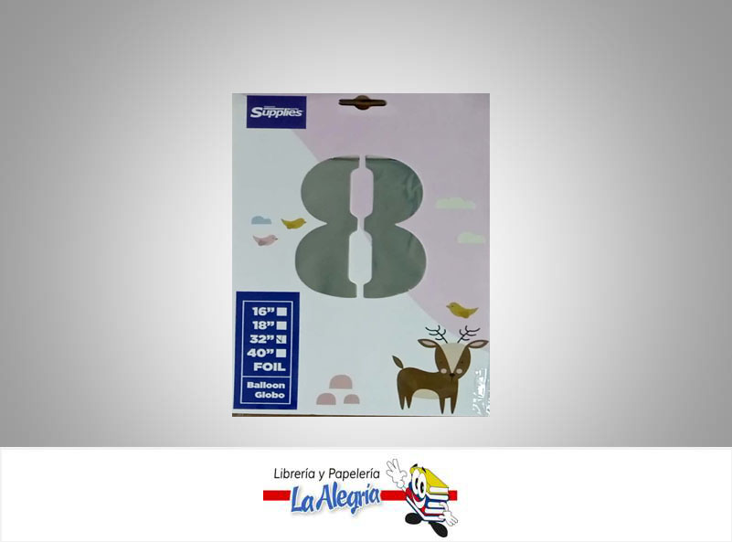GLOBO FOIL 16'' NUMERO 8 PLATEADO UND MARCA SUPPLIES   
