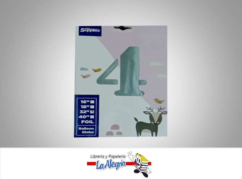 GLOBO FOIL 32'' NUMERO 4 PLATEADO UND MARCA SUPPLIES   