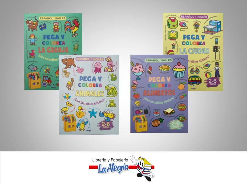 COLECCION PEGA Y COLOREA 4 TITULOS TEMATICA INFANTIL EDITORIAL SICOBEN