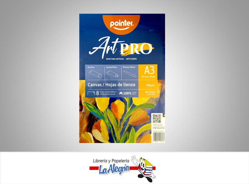 BLOCK DE LIENZO CANVAS CP-280-A3; A3 280GR/M 8HOJA MARCA POINTER