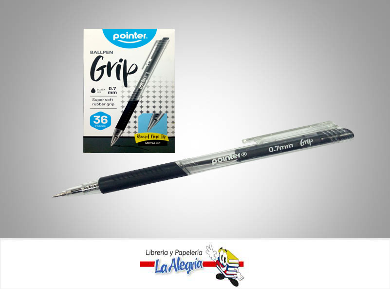 BOLIGRAFO RETRACTIL GRIP 0.7MM NEGRO CAJ MARCA POINTER   