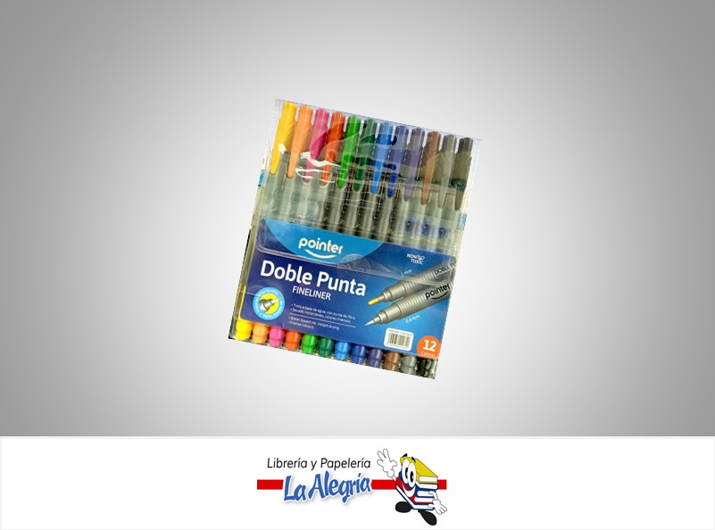 MARCADOR DOBLE PUNTA 0.4/1.00 MM FLM-1812; 12 COLORES MARCA POINTER
