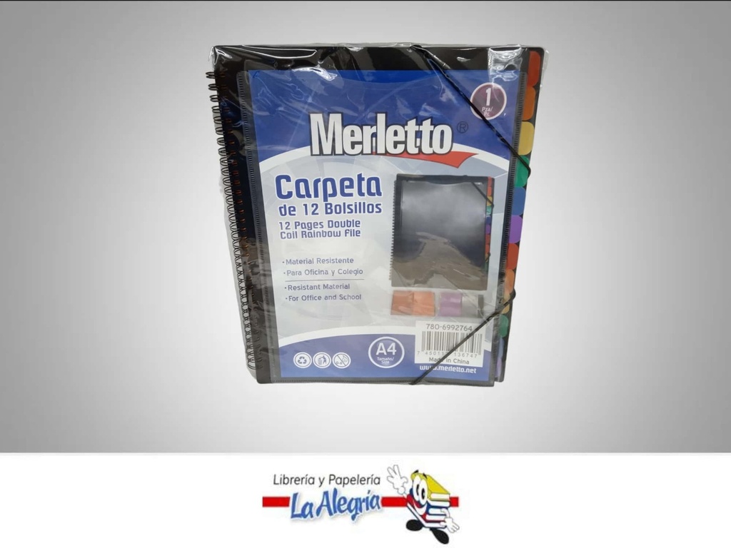 CARPETA PLASTICA ESPI C/ LIGA 12 BOL A4 MARCA MELETTO   