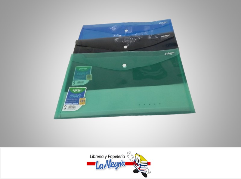 SOBRE PLASTICO HORIZONTAL CON BROCHE JD812 OFICIO COLORES VARIADOS MARCA POINTER