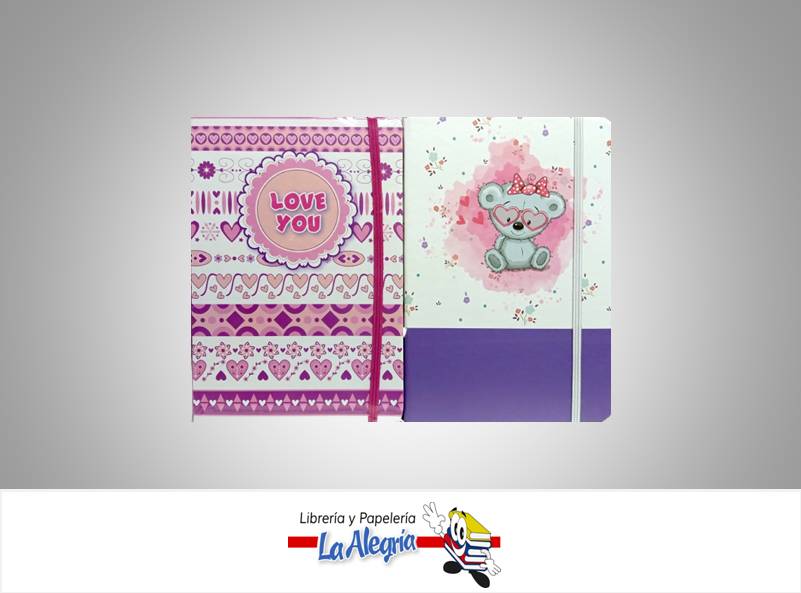 LIBRETA NOTA EMPASTADO CON LIGA 21X14 CM DISEÑO VARIADO MARCA POINTER