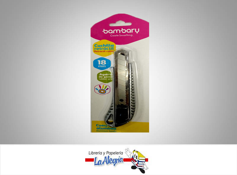 CUCHILLA RETRACTIL 18MM GRIS C/ALUMINIO MARCA BAMBARY   