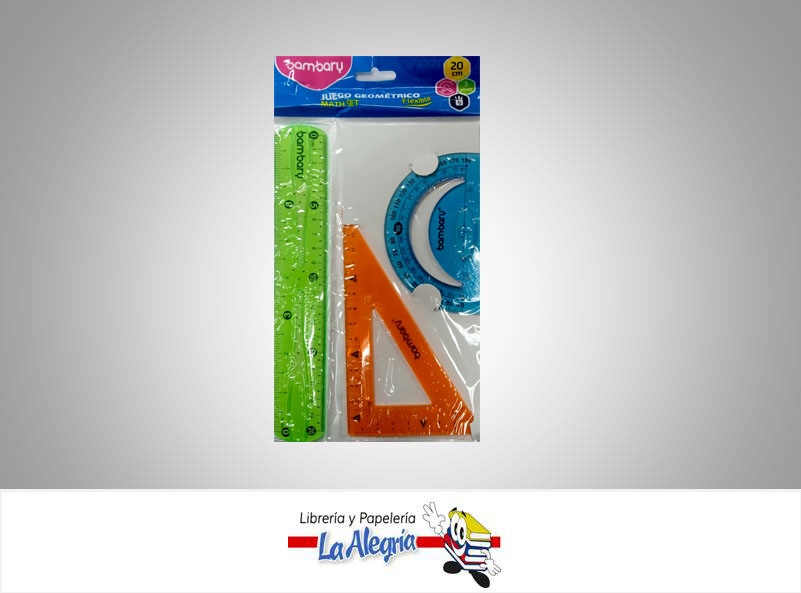 JUEGO GEOMETRICO FLEXIBLE 20CM 3PZ 4COLO MARCA BAMBARY   