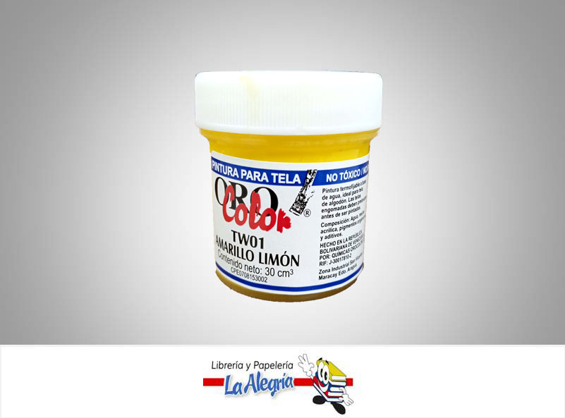 PINTURA P/TELA TW01 30CCAMARILLO LIMON MARCA ORO COLOR   