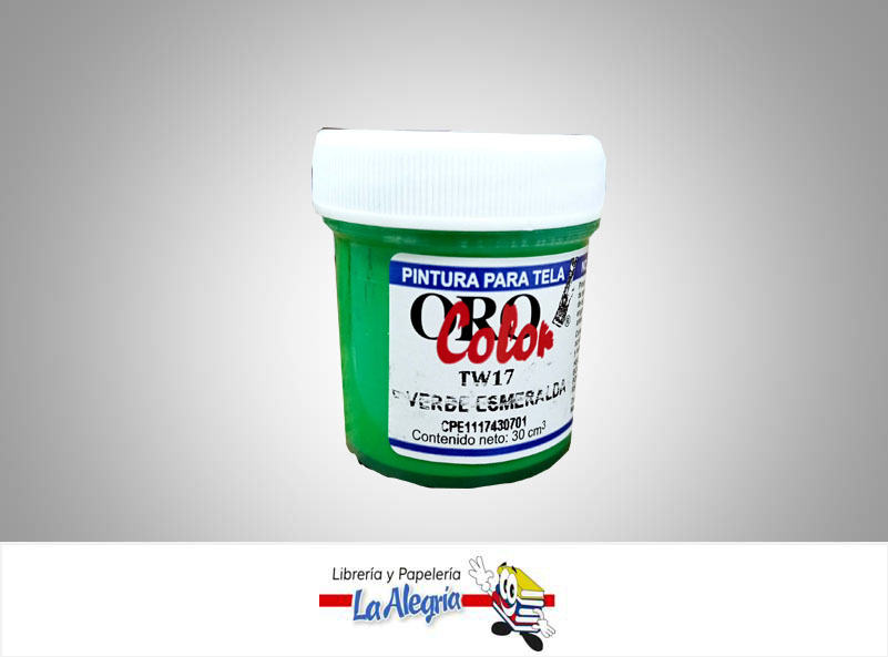 PINTURA P/TELA 30CC TW17 VERDE ESMERALDA MARCA ORO COLOR   