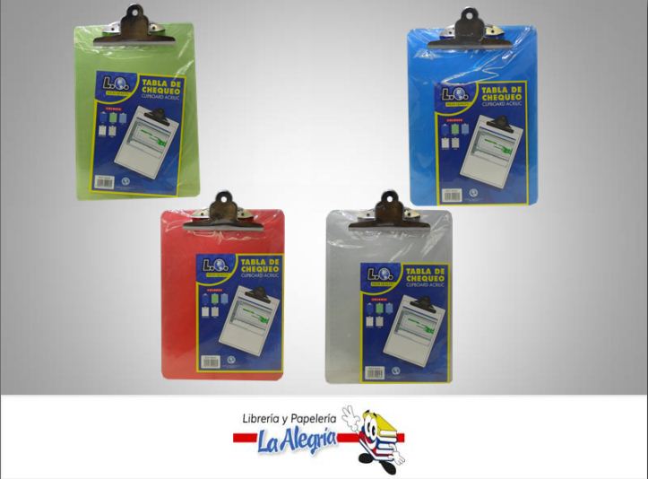 TABLA DE CHEQUEO ACRILICA CARTA MARCA L.O.   