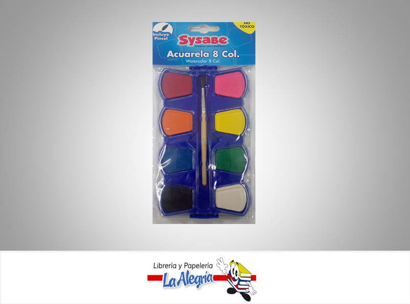 ACUARELA 8 COLORES CON PINCEL  UND MARCA SYSABE