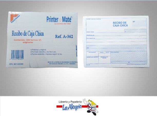 RECIBO CAJA CHICA 13,8X10,8CM 200F A362 MARCA PRINTER MATE   