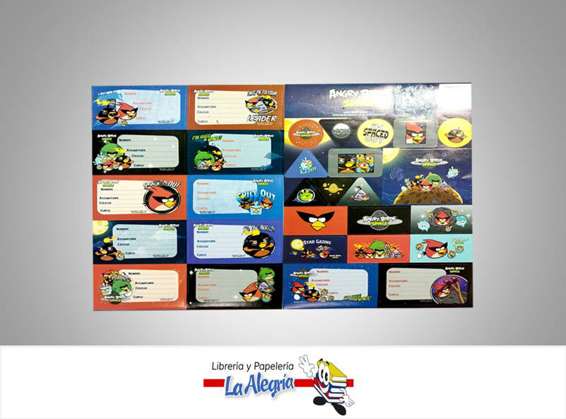 ETIQUETA ESCOLAR 12 UND ANGRY BIRDS SPAC MARCA CAPI   