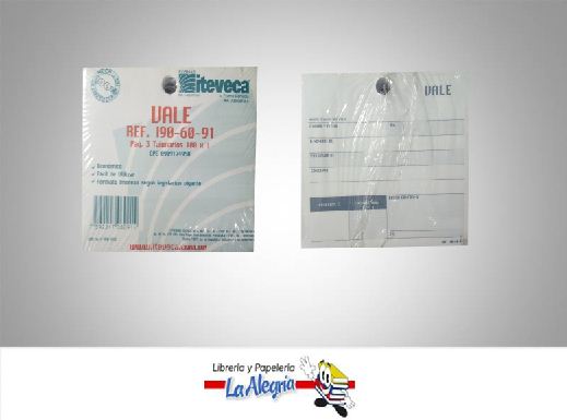 VALE 11,2X10,2 PAQ 3TALONARIO R190-60-91 MARCA ITEVECA   