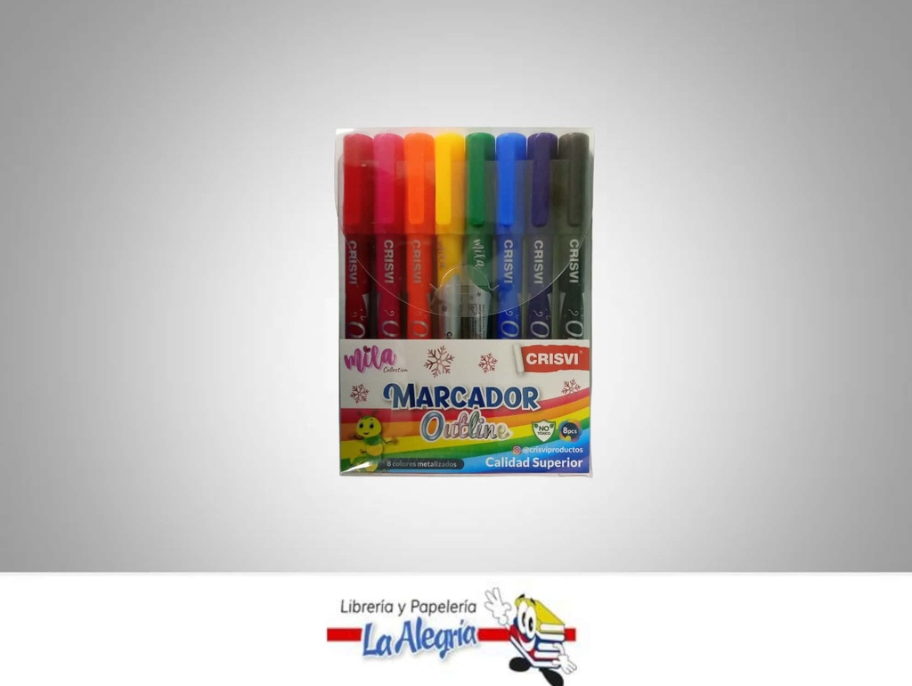 MARCADOR OUTLINE METAL 8 COLORES MARCA CRISVI