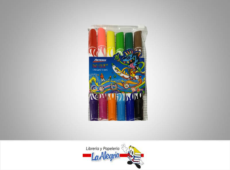 MARCADOR LAVABLE DOBLE PUNTA 6 PZA 12 COLORES MARCA ARTESCO