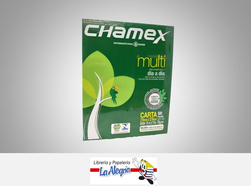 RESMA PAPEL 500H BASE 20 CARTA MARCA CHAMEX   