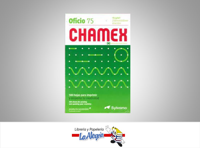 RESMA PAPEL OFICIO 75 CHAMEX 500 HOJAS MARCA CHAMEX   