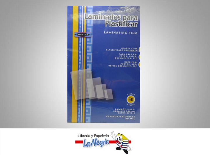 LAMINA P/PLAST 228X368MM 80M 50H EX/OFIC MARCA OFFICE LINE   