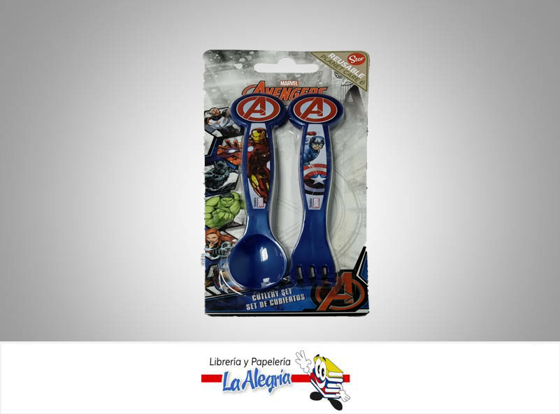 CUBIERTO PLASTICO 2PZ AVENGERS MARCA STOR   
