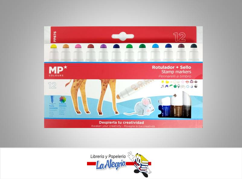 MARCADOR CON SELLOS PP876 12 COLORES MARCA MP