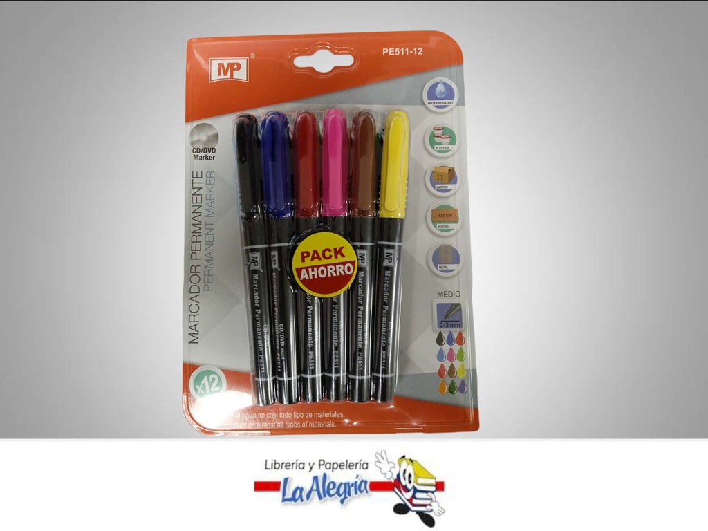 MARCADOR PERMANENTE PTA FINA 12 COLOR MARCA MP   