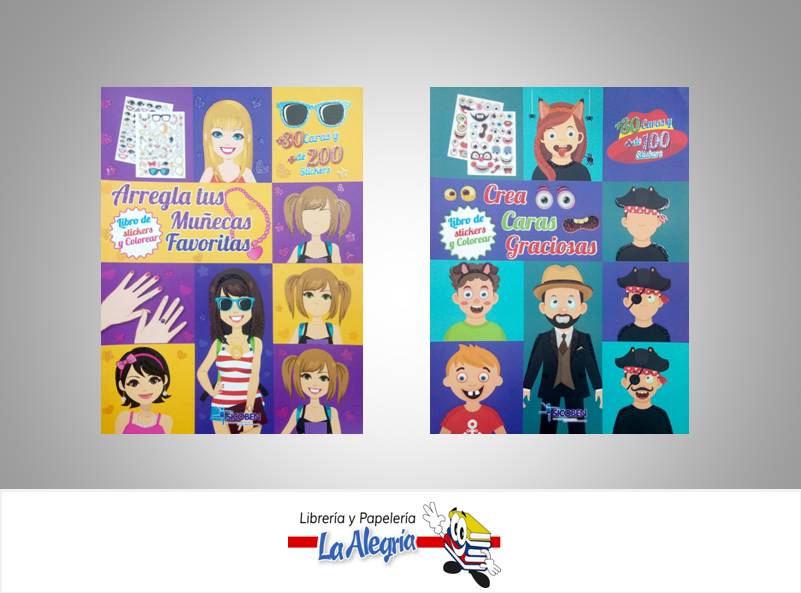 CARITAS GRACIOSAS CON PEGATINAS 2 TITULOS  TEMATICA INFANTIL MARCA SICOBEN