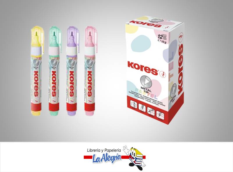 CORRECTOR LIQUIDO METAL TIP 10 GR PASTEL MARCA KORES   
