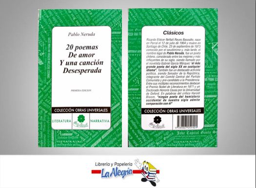 20 POEMAS DE AMOR Y UNA CANCION  TEMATICA POESIA AUTOR NERUDA, PABLO EDITORIAL EL TREBOL