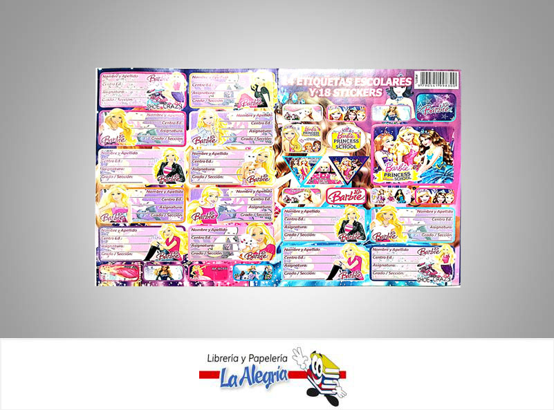 ETIQUETA ESCOLAR 14 UNIDADES BARBIE MARCA S/M   