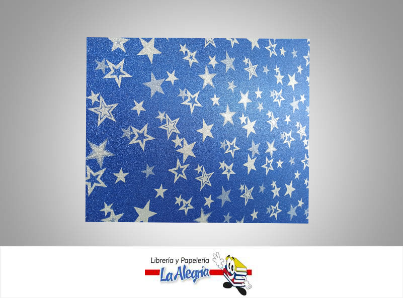 CARTULINA MICRO ESCARCHADA ESTAMPADA 50X70CM ESTRELLA PLATA/AZUL UND MARCA S/M