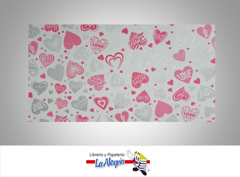 PAPEL DE REGALO LOVE CORAZON 66X46 CM BLANCO UND MARCA PAPURRI