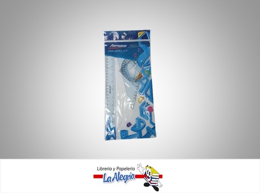JUEGO DE GEOMETRIA 30CM TRANSPARENTE 4PZ MARCA ARTESCO