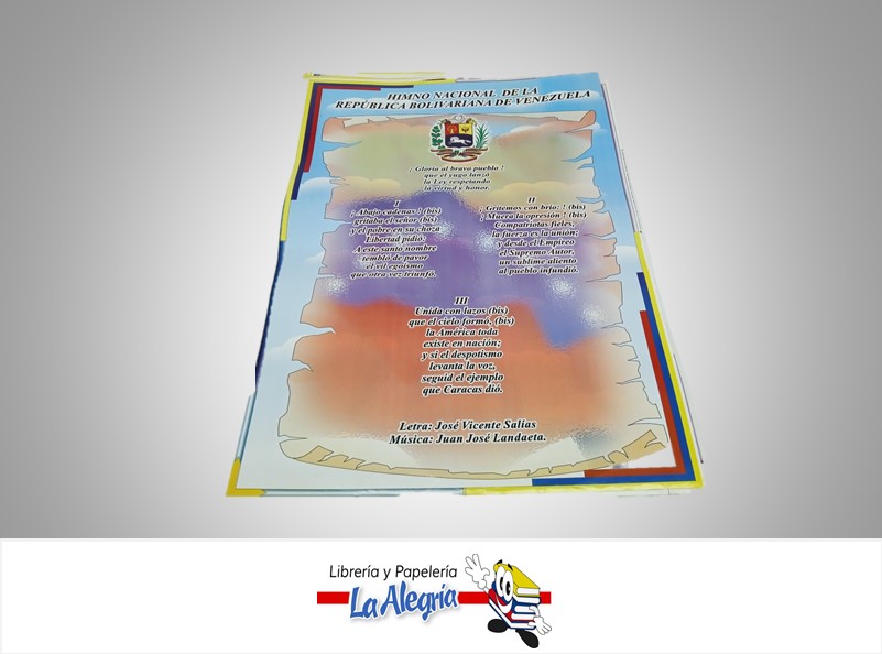 AFICHE GRANDE HIMNO NACIONAL DE LA REPUBLICA BOLIVARIANA DE VENEZUELA MARCA S/M