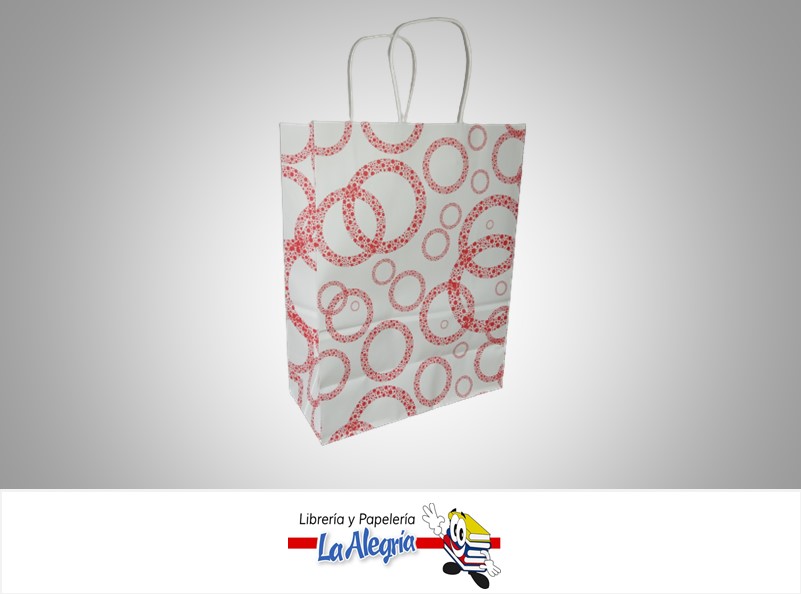 BOLSA DE REGALO GRANDE CIRCULOS ROJOS 26X33X12CM MARCA S/M